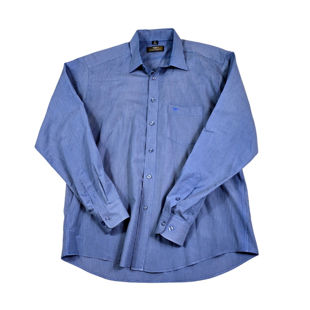Giorgio Armani Dress Button Down Shirt Mens 17 Blue Gingham Check Le Collezioni